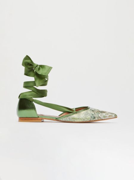 Green Cozy Ribboned Jacquard Ballet Flats Women Max&Co Shoes