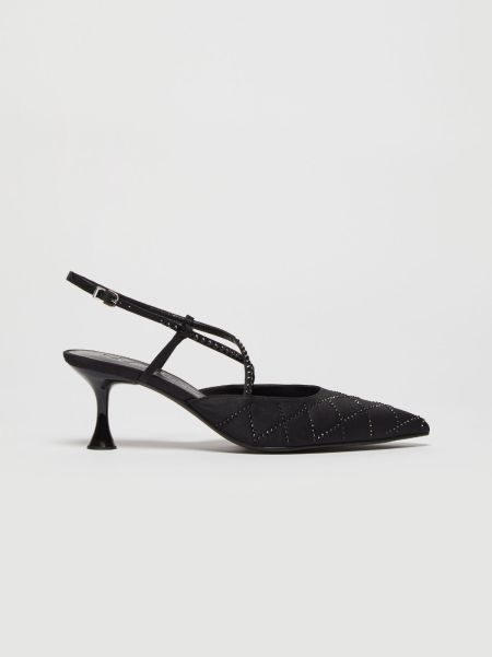 Shoes Women Max&Co Professional Rhinestone-Embellished Satin Slingbacks Black
