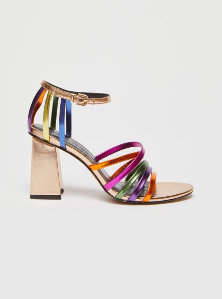 Superior Shoes Women Max&Co Rainbow Metallic Sandals Beige
