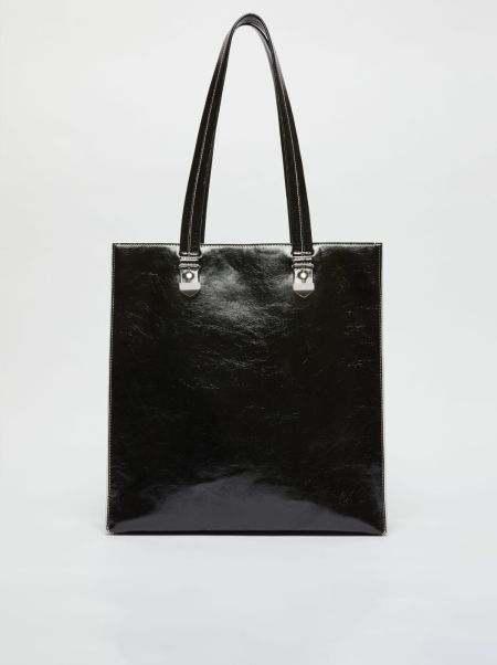 Women Crackle-Effect Maxi Tote Max&Co Wholesome Black Bags