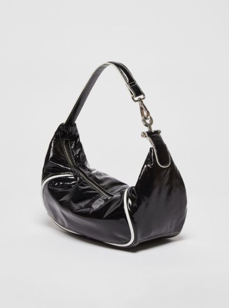 Max&Co Women Black Hug Patent-Leather Bag Bags Clearance