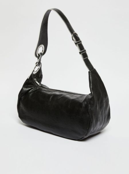 Crackled Nappa-Leather Hobo Bag Black Pioneering Max&Co Bags Women