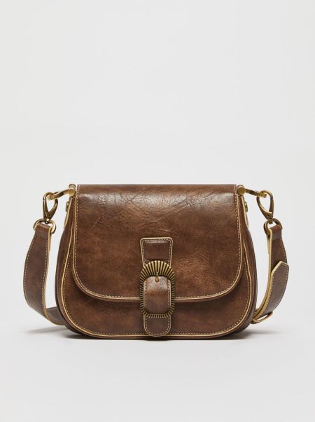 Sturdy Max&Co Brown Saddle-Style Cross-Body Bag Women Bags