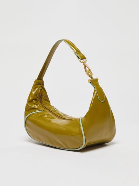 Women Max&Co Hug Patent-Leather Bag Genuine Olive Green Bags