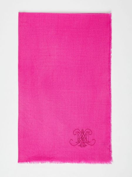 Monogrammed Wool Stole Max&Co Affordable Women Scarves And Hats Fuchsia