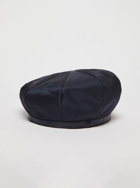 Navy Satin Beret Women Classic Scarves And Hats Max&Co